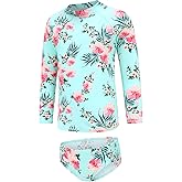 Girls Two Piece Rash Guard Swimsuits Set Long Sleeve Bathing Suit with UPF 50+ Sun Protection Kids Sunsuits Swimwear Set
