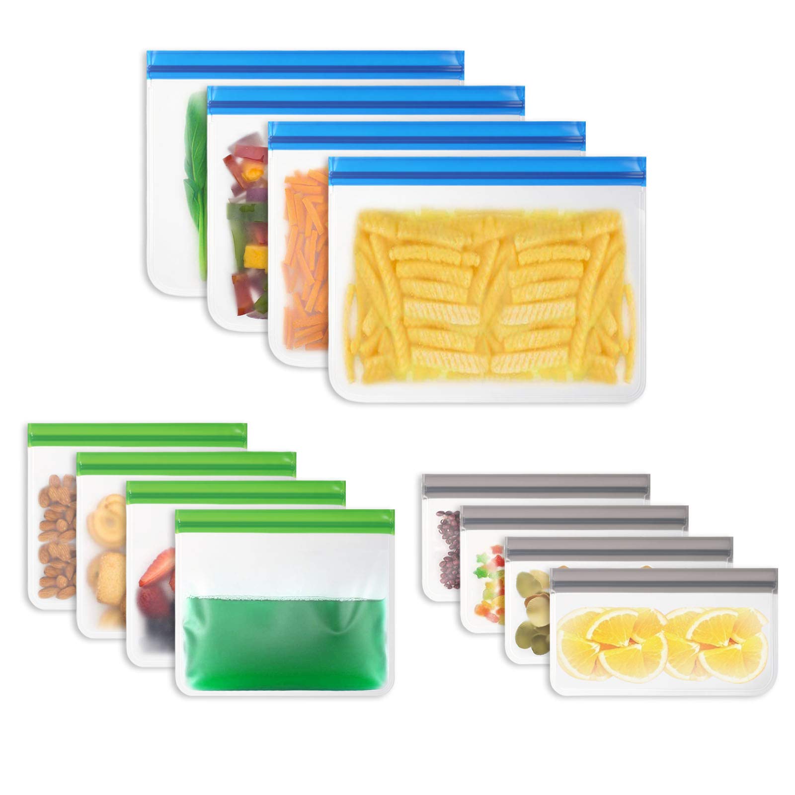 Vicloon 12 Pack Reusable Food Storage Bags, Ziplock Sandwich & Freezer Bags, Leakproof, Large, BPA Free for Sandwich, Snack, Liquid, Fruit, Lunch