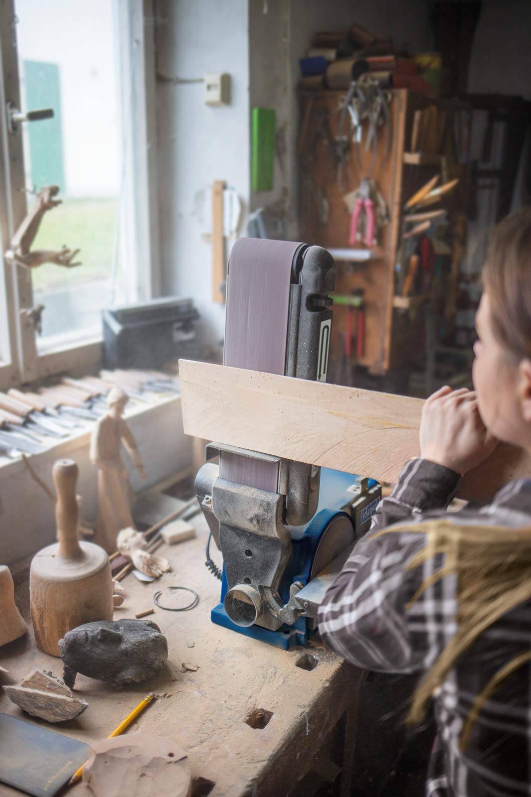 240 V Scheppach 490 3304 901 Belt and Disc Sander 125 mm Blue/Black