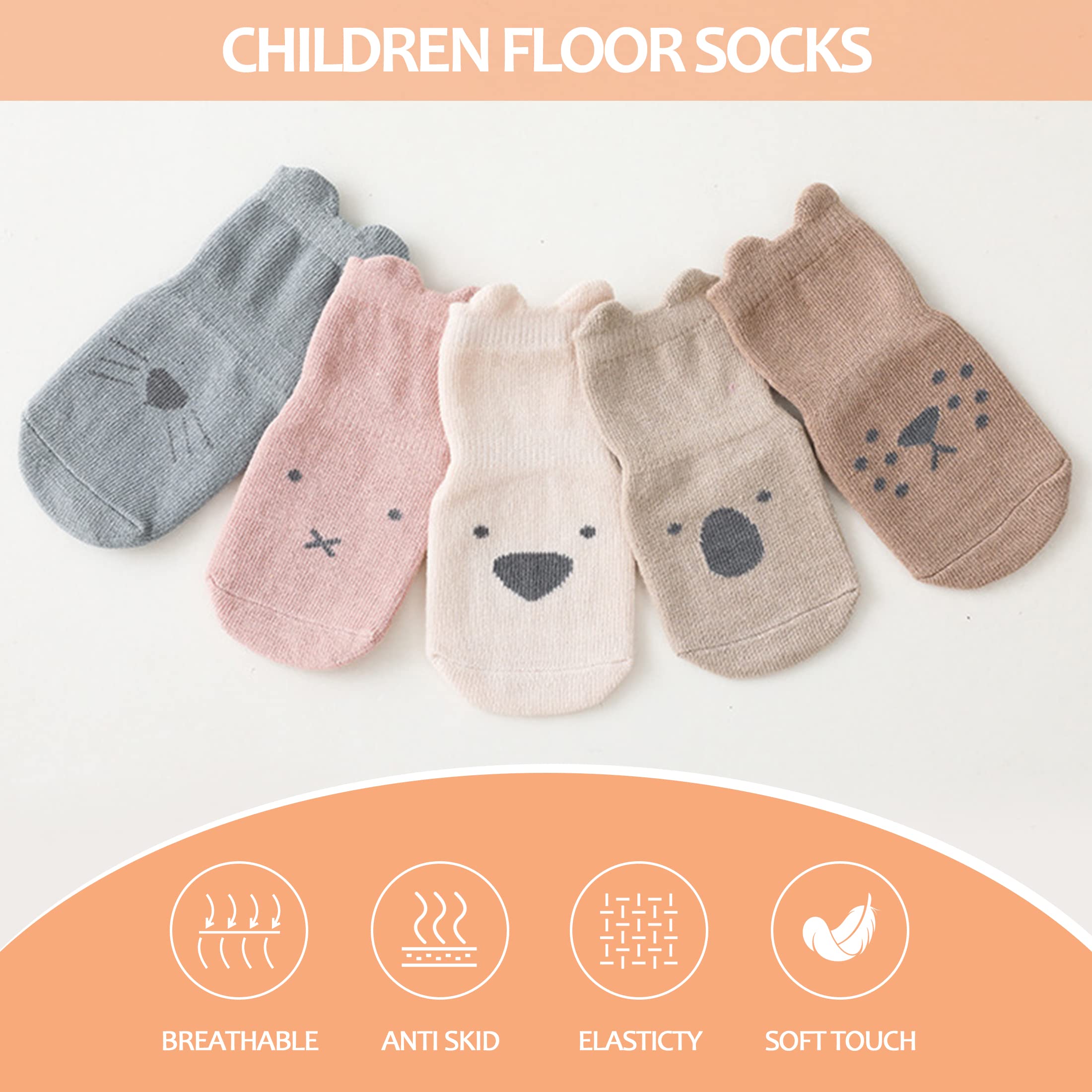 TRUEHAN 5 Pairs Toddler Non Slip Socks with Grips Baby Socks for Kids Girls Boys