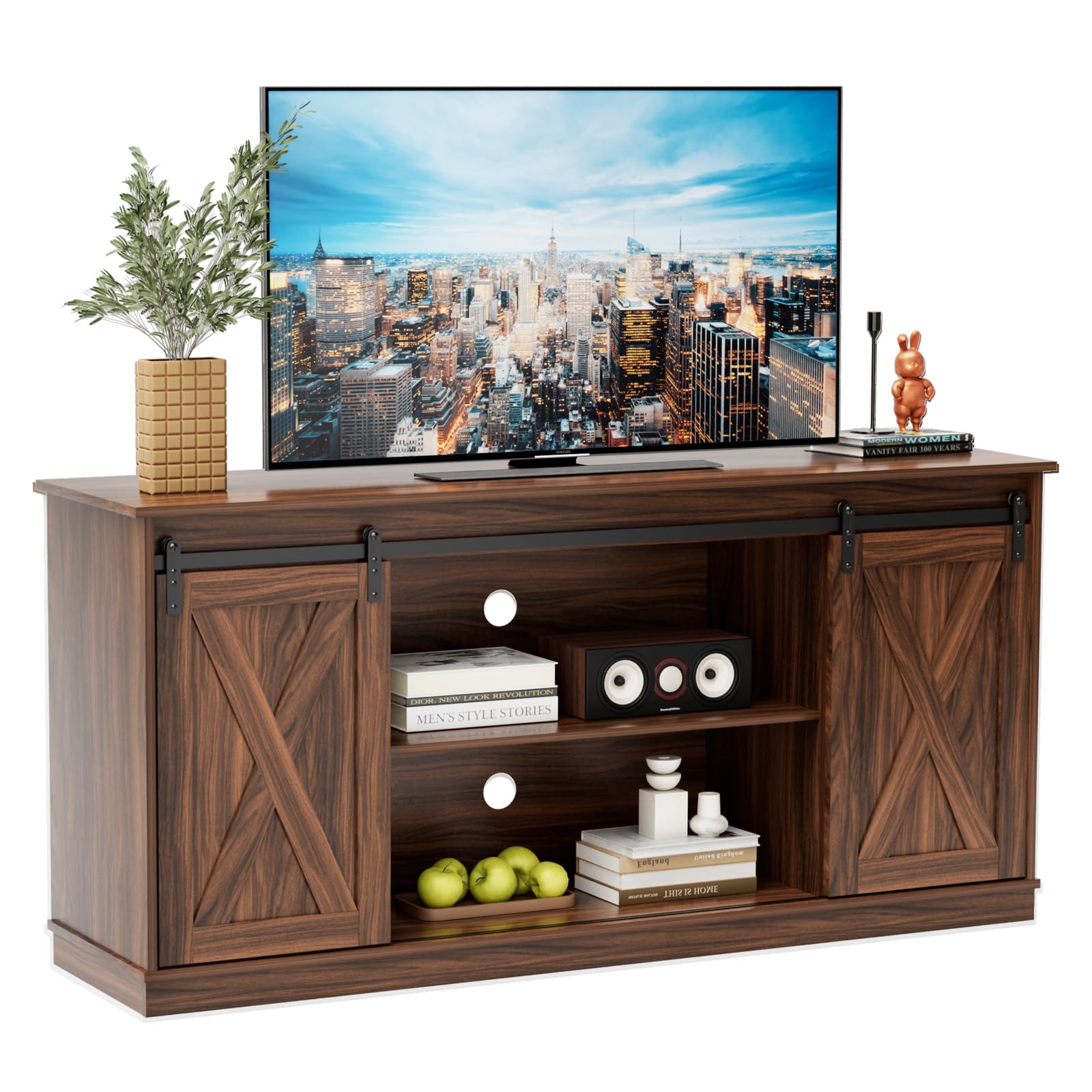 Photo 1 of ***PARTS ONLY*** Sweetcrispy Farmhouse TV Stand 65 Inch for Living Room Bedroom Brown, Tall Entertainment Center with Storage Shelves, Media Console Cabinet with Wood Board, 300 LBS Capacity and Sliding Barn Door