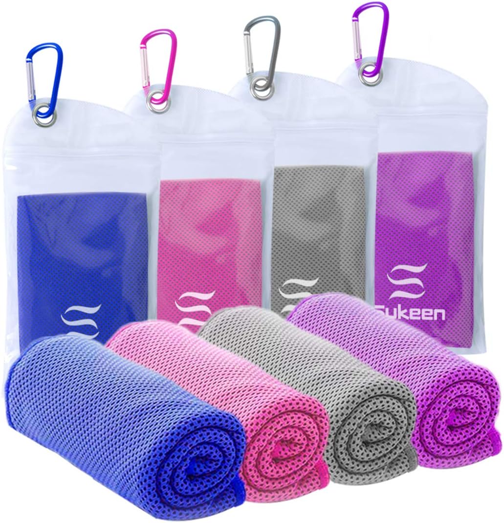 Sukeen [4 Pack Cooling Towel (40"x12"),Ice Towel,Soft Breathable Chilly Towel,Microfiber Towel for Yoga,Sport,Running,Gym,Workout,Camping,Fitness,Workout & More Activities