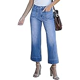 Women's Cropped Wide Leg Jeans Butterfly Straight High Waisted Baggy Flared Jeans Stretchy Trendy Petite Denim Pants