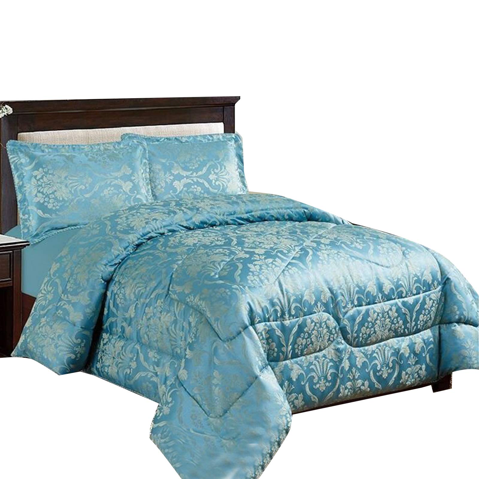 Gonzalo Gracia New Modern Design 3 Piece Teal Gold Heavy Jacquard Quilted Floral Pattern Bedspread Comforter Bed Set Pillow Shams Double Bed Size 220 Cm X 240 Cm Double Ruby Teal Buy