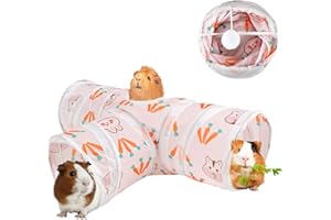 YUEPET 5.9" Guinea Pig Tunnels & Tubes Collapsible Pet 3 Way Play Tunnel Toys Small Animal Hideout Hideaway for Guinea Pig Chinchilla Ferret Hamster Rat(White)
