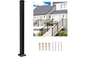 Egadis 1 Pack 2.56 in. x 2.56 in. x 43 in. Aluminum Deck Railing Post with Screws, Black Textured Outdoor Powder-Coat Finish Stair Post for Decks, Porches & Balconies (1x 43in Post)