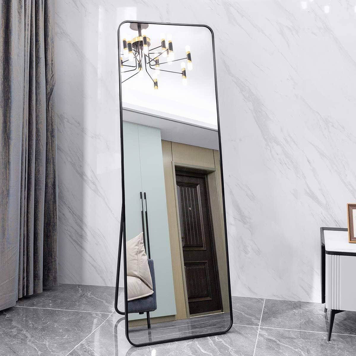 Photo 1 of SNUGACE Full Length Mirror, Black Frame Free Standing Mirror for Bedroom Dressing Mirror, 65 * 20IN