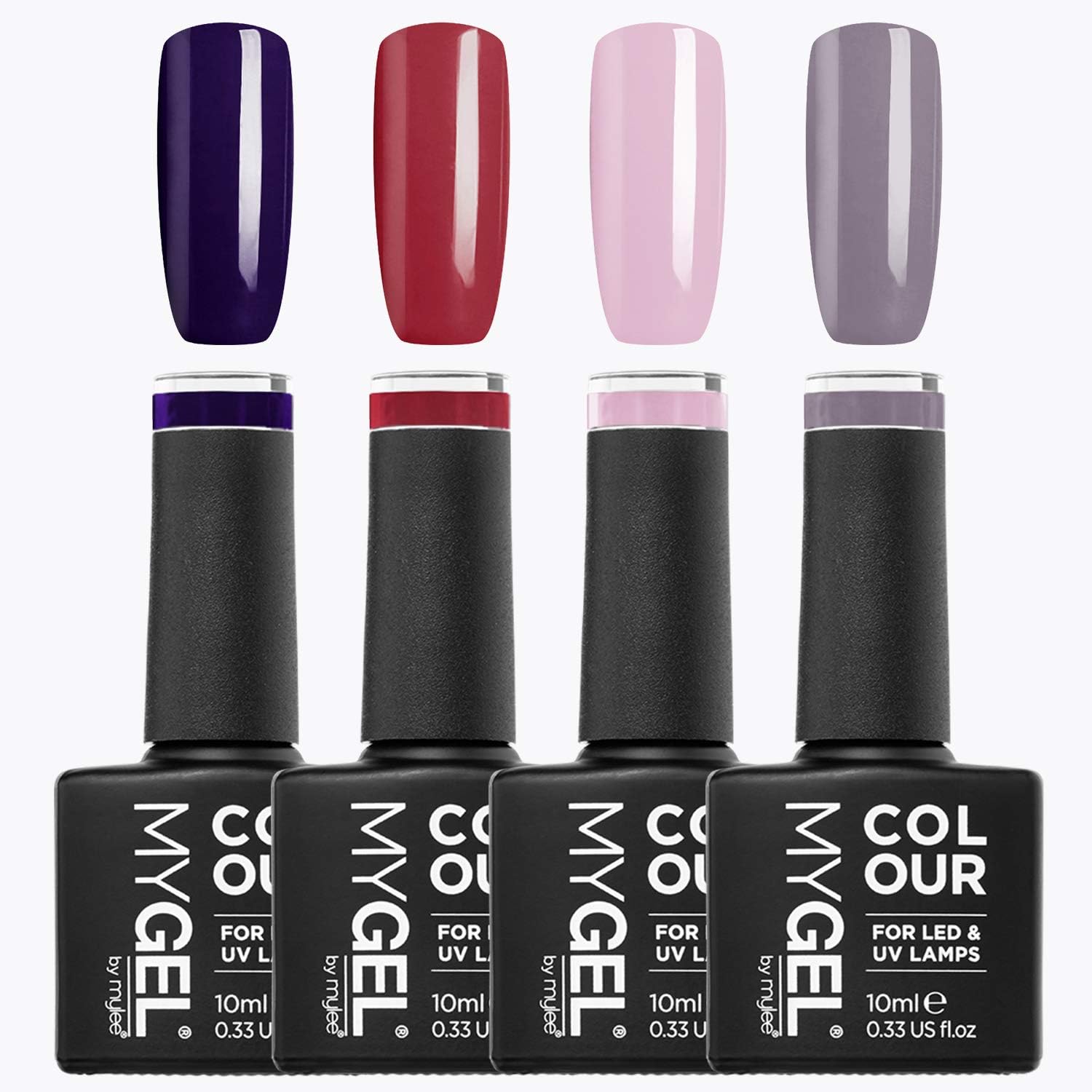 Mylee The Full Works Gel Nail Polish LED Lamp Kit, 8x MYGEL Colours, Top & Base Coat - Image 3