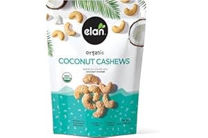 Elan Organic Coconut Cashews, 5.6 oz, Non-GMO, Gluten-Free, Vegan, Kosher, Glazed Nuts (Roasted Cashews, Coconut Milk Powder, Himalayan Pink Salt), Superfood Infused Nuts