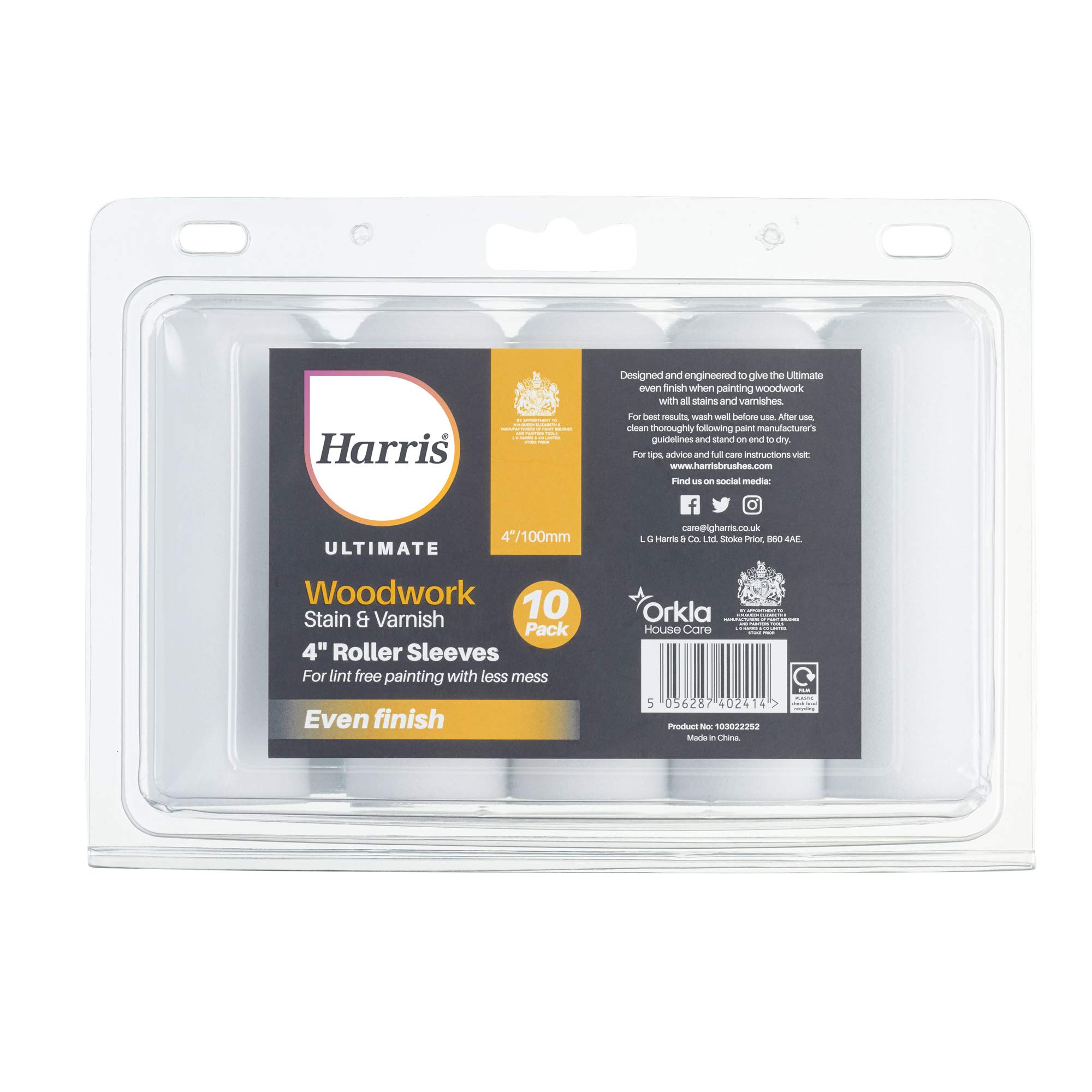 Harris Ultimate Woodwork Stain & Varnish Mini Roller Sleeves | Pack of 10 | 4"
