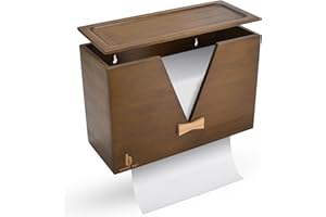 Cozee Bay Bamboo Paper Towel Dispenser, Paper Towel Holder with Lid for Home and Commercial, Wall Mount or Countertop (Vintage Brown)