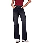 Vinova Womens Straight Leg Jeans Stretchy Cross Fly High Waisted Wide Leg Baggy Casual Trendy Pants with Pockets
