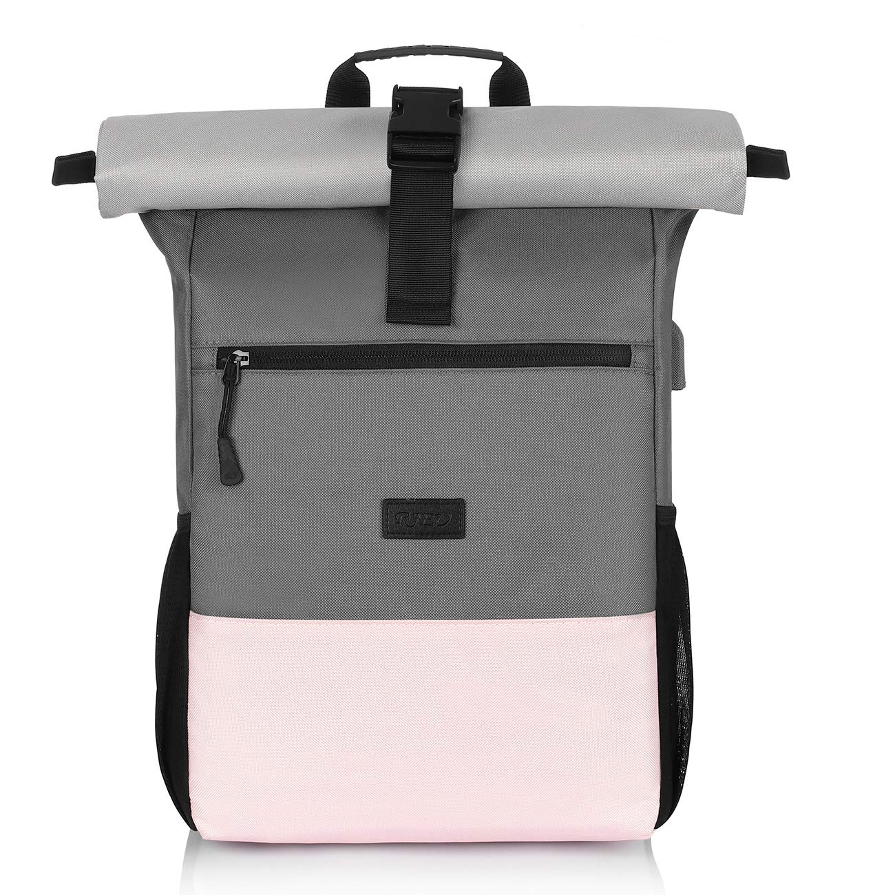 RJEU Laptop Backpack 17.3" Computer | Rolltop School Backpack | Rucksack for Women Casual College Travel Business | with Anti-theft Pocket | Pink-26L
