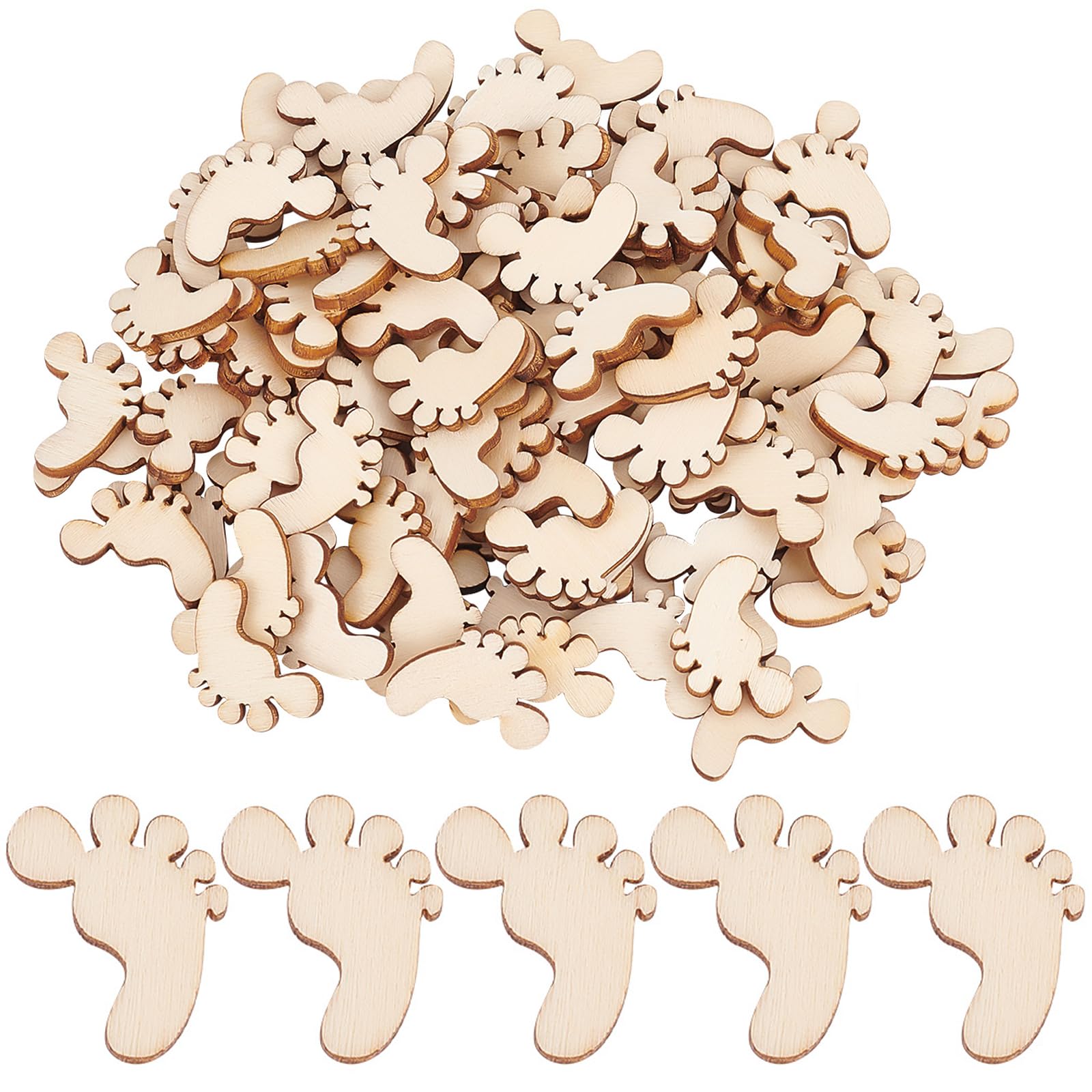 CRASPIRE 200Pcs Foot Shape Wood Slices Christmas Decorations Wooden Cutouts Unfinished Veneers Patchwork DIY Art Craft Embellishments Wedding Party Ornaments Gift