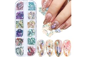 VEZOCIM Abalone Seashell Nail Art Sequins, 3D Irregular Thin Nail Art Glitter Flakes Design, Mermaid Shell Slices Decorations UV Gel Shiny Accessories, Ocean Rivet Acrylic Nails Supplies for Women Girls
