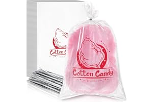 Nagpew 200 Pieces Cotton Candy Bags with Ties, Individual Clear Cotton Candy Container with Print, 18.4'' x 11.7'' Plastic Candies Supplies Holder for Birthday Party, Carnival, Home