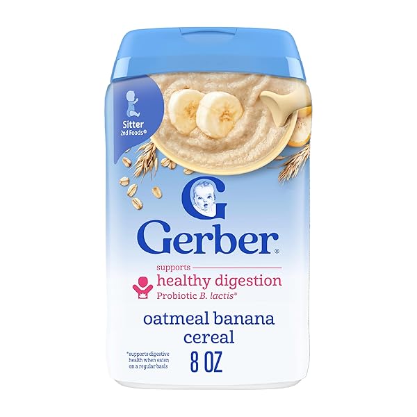 GERBER STAGE 2 BABY FOOD, OATMEAL BANANA CEREAL, PROBIOTICS SUPPORT HEALTHY DIGESTION, BABY OATMEAL CEREAL