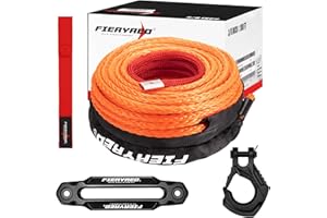 FIERYRED Synthetic Winch Rope 3/8 Inch 100FT - 26500Ibs Winch Line Cable Rope with Winch Hook Fairleads for 4WD Off Road Vehicle ATV UTV SUV SUV Trucks