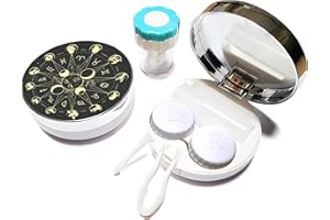 Contact Lens Travel Kit with Cleaner Washer, 5 in 1 Portable Contact Box with Mirror Tweezers Remover Tool Solution Bottle fo
