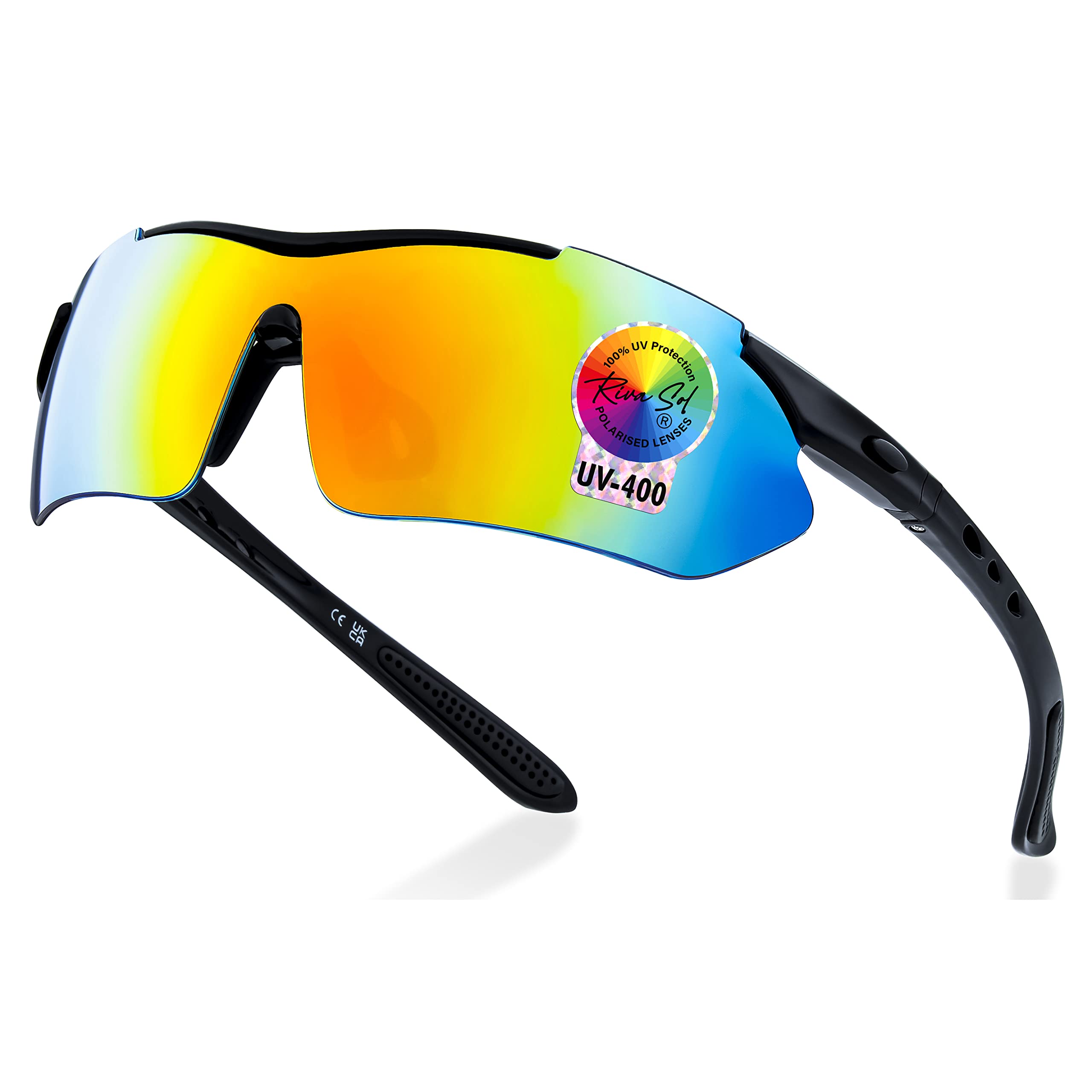 RivaSol Polarised Cycling Sunglasses For Men or Women Wrap Around Wraparound Full UV400 Protection Sports Glasses With 5 Interchangable Lenses
