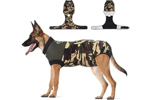 Jiupety Dog Recovery Suit Adjustable, Dogs Bodysuit for Abdominal Wound After Surgery, Substitute E-Collar, XL Size, Anti-Licking Surgical Dog Onesies, Camo