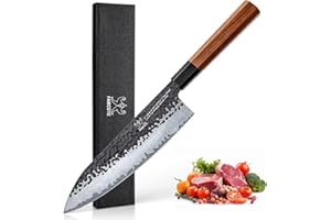 FAMCÜTE 8 Inch Japanese Knife, Hand Forged 5 Layers High Carbon 9CR18MOV Steel Rosewood Handle Chef ...