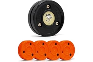 Green Biscuit Hockey Puck- 4 Pack Orange 2.0 Snipe Shooters Off Ice Hockey Pucks with 1 NHL Puck and GB Stickers- Offcial Street Hockey Pucks for Classic Training