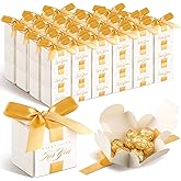 Zhanmai 60 Pcs Mini Wedding Favor Boxes 2.5 x 2.5 x 2.5 Inch Mini Candy Boxes with Gold Ribbon Small for Guests Thank for You Gift Wedding Bridal Shower Party Favor