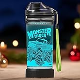 OkiyiD Kids Water Bottle with Monster Truck Design 3D Glowing LED Light-Tritan BPA Free,Perfect for Back-to-School Season, Girls, Boys, Kids, Holiday Camping, Picnic Gifts - 14 oz Travel Mug