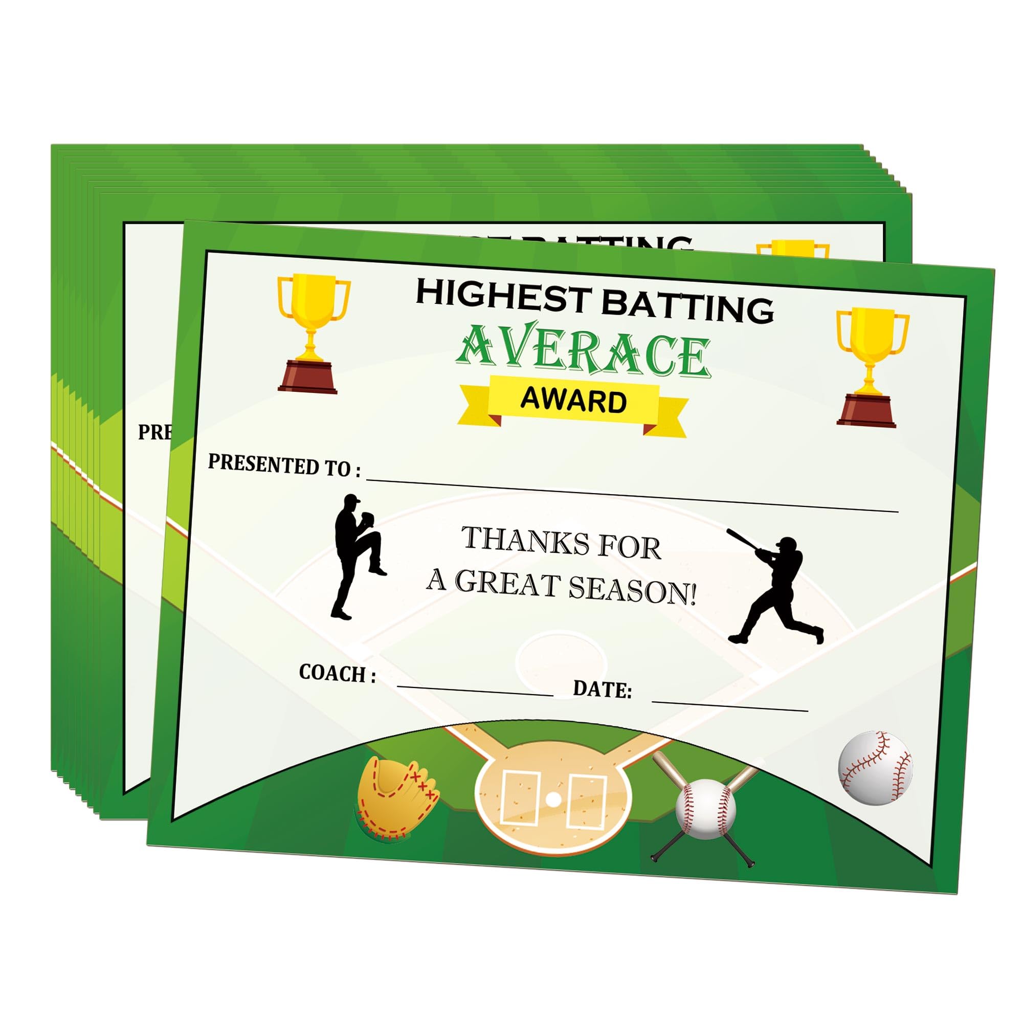 25 Pack Baseball Award Certificates - End of Season Team Awards 8.5 x 11 Inch - Baseball Ceremony Certificate for Coach, Teacher and Kids