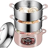 Bear Electric Food Steamer,Stainless Steel Digital Steamer, 3 tier 8L Large Capacity Vegetable Steamer, Auto Shut-off & Anti-