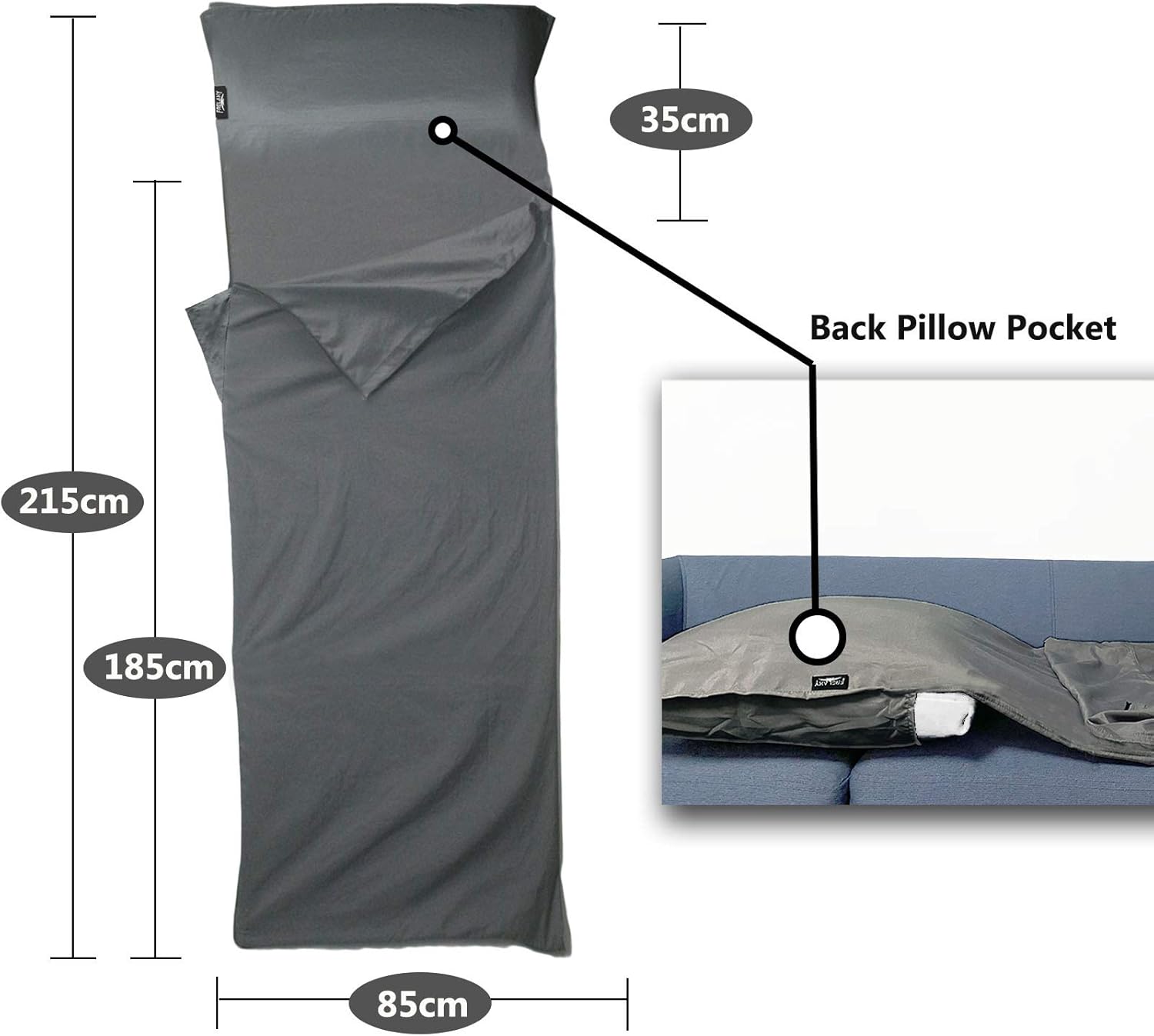 Frelaxy Sleeping Bag Liner, Warm Weather Ultralight Sleeping Bag, Comfy & Easy Care Travel & Camping Sheet with Pillow Pocket, 4 Seasons Warm Cold Weather, Adults & Kids (Dark Gray - No Zipper) : Sports & Outdoors