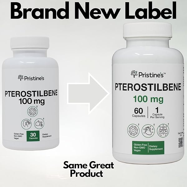 PRISTINE’S PTEROSTILBENE 100MG ANTI AGING SUPPLEMENT CAPSULES – 60 DAY SUPPLY – LUNG HEALTH & MENTAL CLARITY ANTIOXIDANT – HIGH BIOAVAILABILITY VEGAN NON GMO