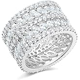 Gemsme 14K Gold Plated Marquise Cubic Zirconia Eternity Statement Ring for Women Size 5-10