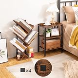 HOOBRO Tree Book Shelf 71 cm 4-Tier Small Bookcase Rustic Brown Black view 9