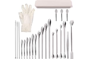 Swpeet 23Pcs Stainless Steel Micro Lab Scoop Spoon Lab Spatulas Assortment Kit, Pill Filler Tamper Tool Micro Spatula Steel S