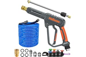 Heliwoo Pressure Washer Gun and Hose 3600 PSI, 50 FT Power Washer Hose, Extension Wand, 3/8" Swivel Quick Connector & M22-14mm Fitting, 30" Extension Wand & 7 Nozzle Tips