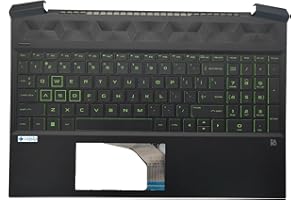 Jxjslp Replacement Palmrest Upper Case Top Cover with US Layout Green Backlit Keyboard Assembly for HP Pavilion Gaming 15-EC 