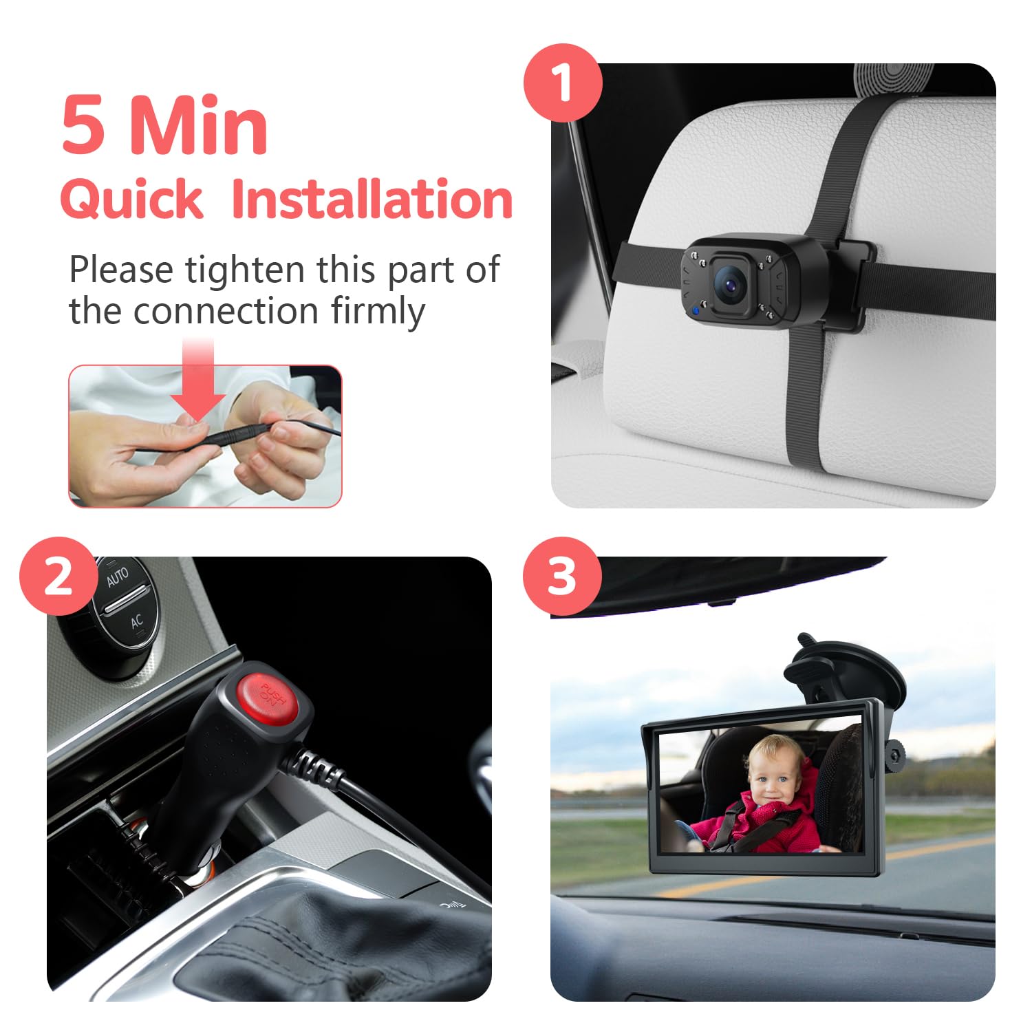 Itomoro Baby Car Camera, Dual Channel 5 inch Display with 2 IR Night Vision Camera, Easily Install Baby Car Mirror 1080P Clear Car Baby Camera for Rear Facing Seat Backseat ACZ403