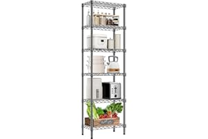 M MZG MZG 6 Tier Storage Rack Metal Wire Shelving Unit, Storage Standing Household Shelf Organizer for Laundry Bathroom Kitchen Pantry Closet Garage Basement Utility Room, Black 11.8" D x 21.7" W x 70.4" H