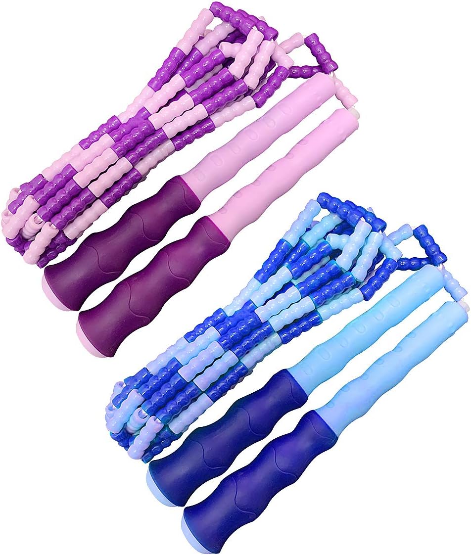 Soft Beaded Jump Rope, Adjustable Tangle - Free Segmented Fitness Skipping Rope for Kids- 2 Pack, A4