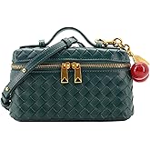 Woven Crossbody Bags for Women Trendy Clutch Purse Bag Small Top Handle Leather Handbag with Cherry Charm