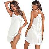 Litherday Women's Racerback Satin Nightgown Short Sleeveless Sleepwear Silk Slip Lingerie Chemise Tank Sleep Dress