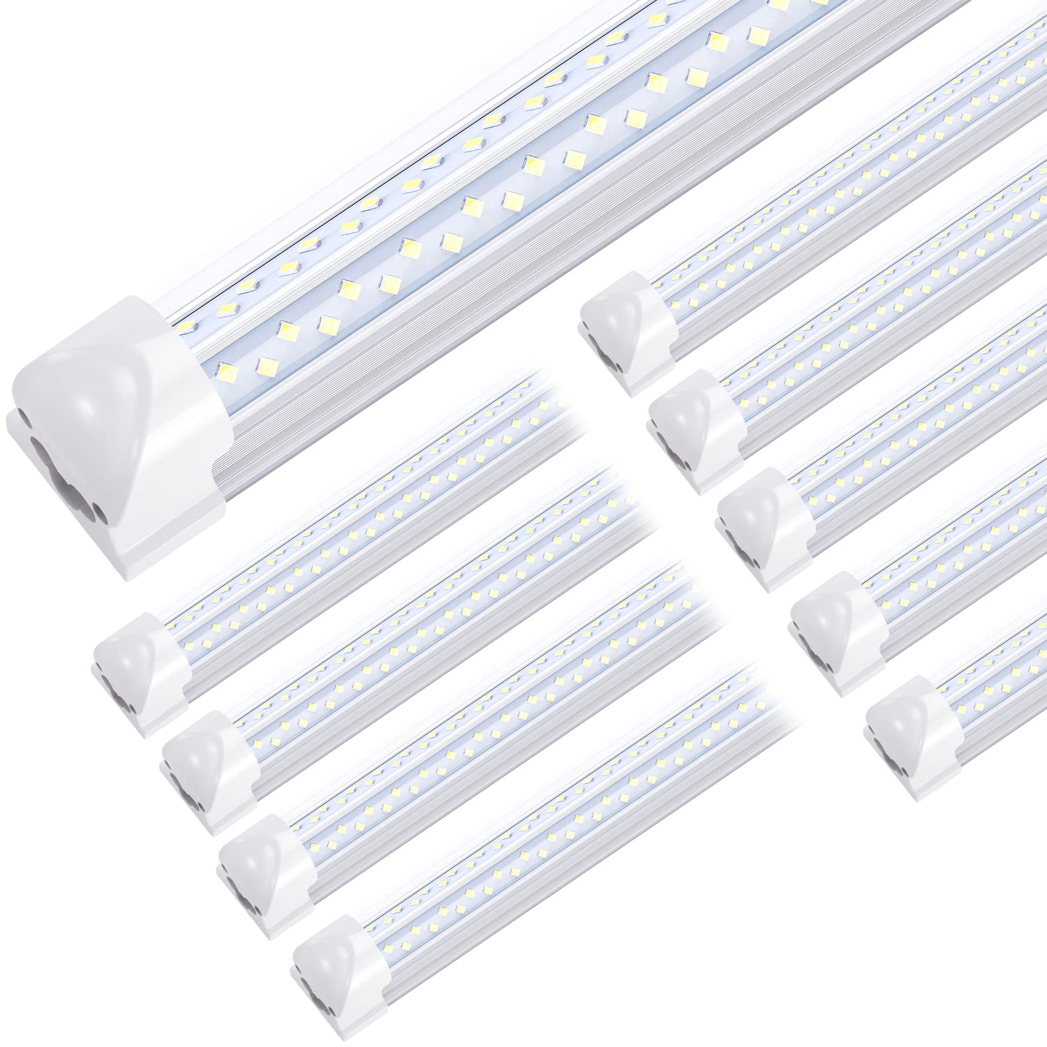 Photo 1 of **INCOMPLETE, DAMAGED** JOMITOP 8 ft Led Shop Light Fixture 120W 14400 Lumens 6500K Cold White T8 V Shaped Integrated Led Tube Light 4 Rows Cooler Door Light, Warehouse Super Bright White Pack of 10