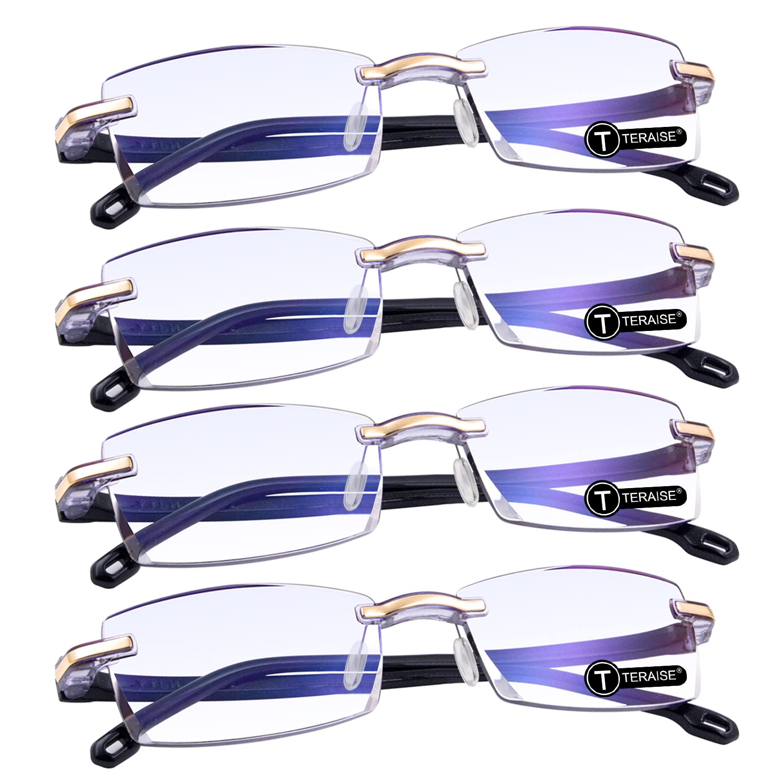 TERAISE 4pcs Reading Glasses Fashion Anti-Blue Light Quality Readers Diamond Cutting Design Anti-Fatigue For Men Computer/Cell Phone Reader Glasses(3.5X)