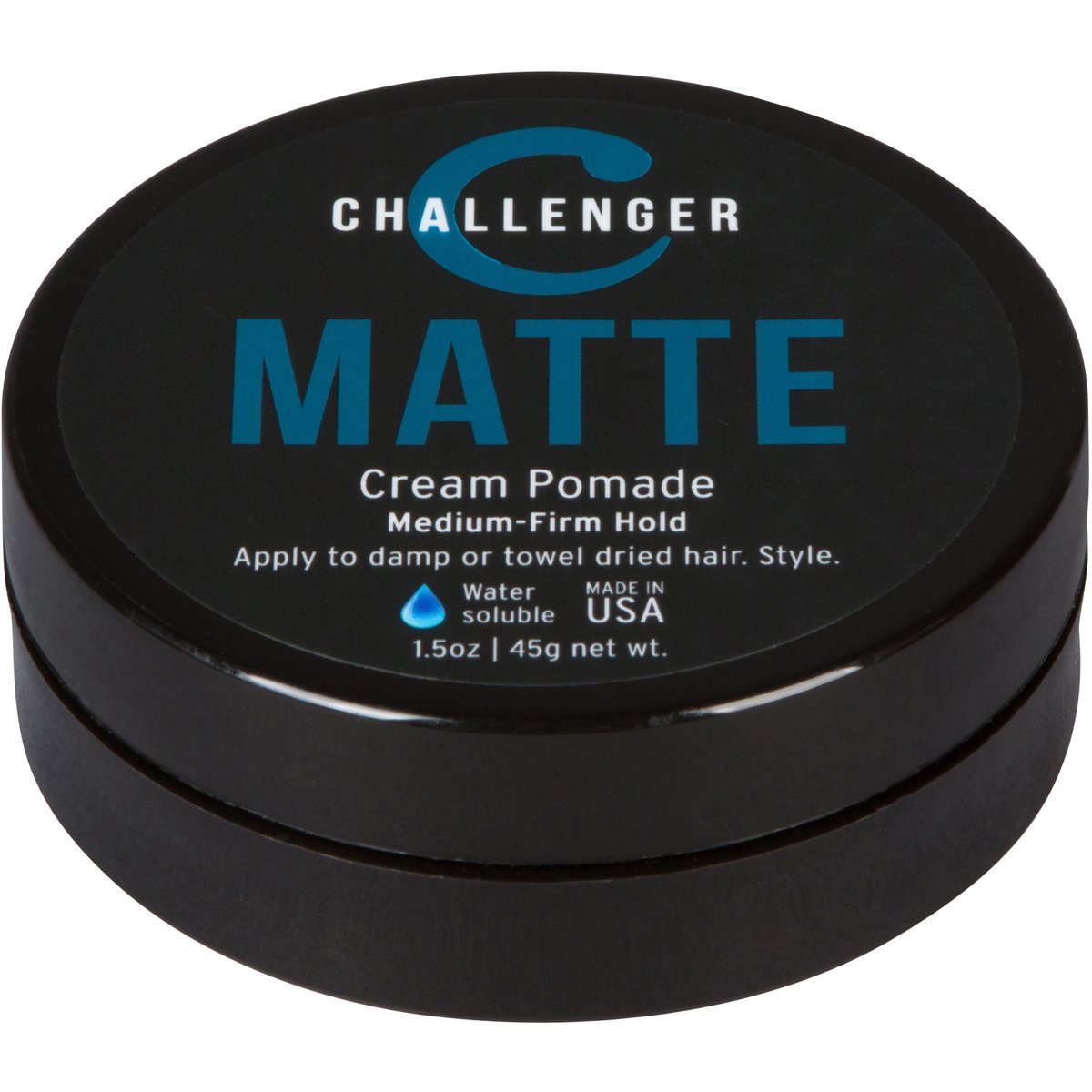 Matte Cream Pomade - Challenger 1.5oz Medium Firm Hold - Water Based, Clean & Subtle Scent. Best Hair Styling Cream, Wax, Fiber, Clay, Paste All In One