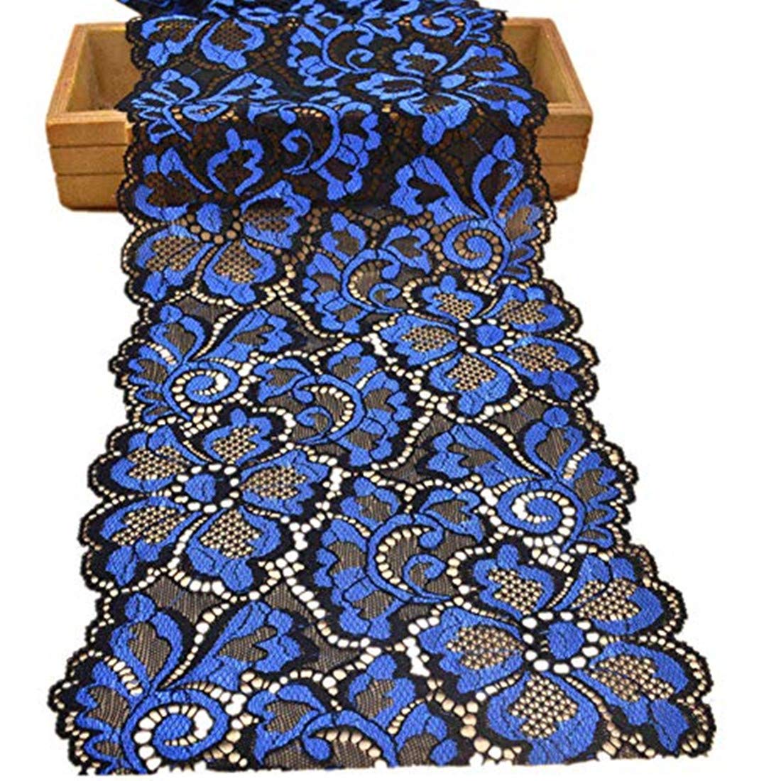 5 Yards Jasmin Metallic Floral Lace Ribbon Stretch Lace Trim Elastic Webbing Fabric Width 18cm for DIY Craft Jewelry Making Clothes Accessories Gift Wrapping Wedding Party Decoration(Royal Blue)