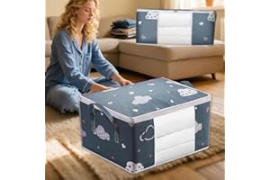 75 L Large Storage Bags, Clothes Storage Bins Foldable Fabric Closet Organizers Storage Containers with Clear Window and Rein