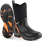 Kalkal Rubber Boots for Men, Waterproof Mid Calf Rain Boots with Comfortable Sports Outsole, Anti-Slip Shock Absorption, 5mm Neoprene Insulated Rubber Work Boots for Garden Farm Mud Boots (Size 7-14)