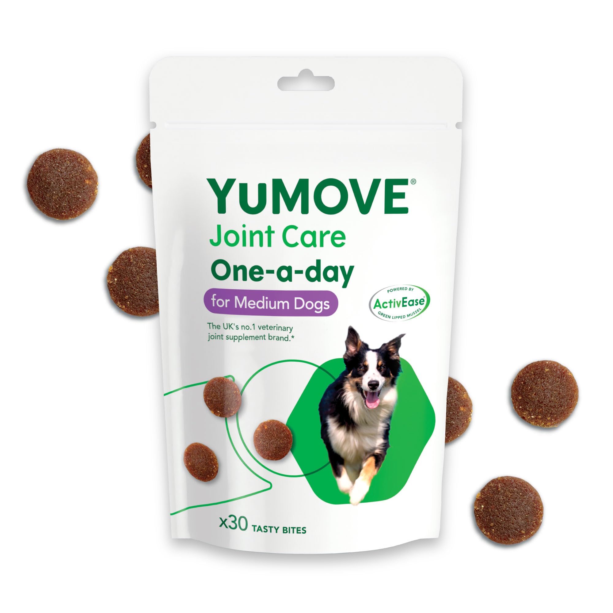 YuMOVE Joint Supplement for Dogs, ONE-A-DAY for Joint Care, Essential Dog Hip and Joint Aid for Stiff Medium Dogs with Glucosamine, Chondroitin, Green Lipped Mussel, 30 Chews - 1 Month supply